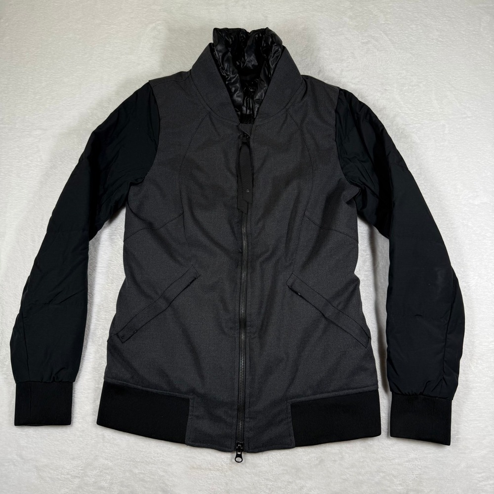 Lululemon Mixed Media Bomber Jacket Black Gray Full Zip Athleisure Womens est 6